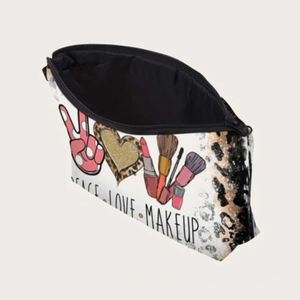 🏷 Leopard ✌🏻♡ 💄 NEW Lettered Graphic Cosmetic Travel Bag - Picture 4 of 9